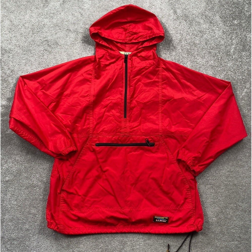 LL Bean Anorak Pullover Windbreaker Jacket‎ Men's M/L Red Hooded 1/2 ZIp